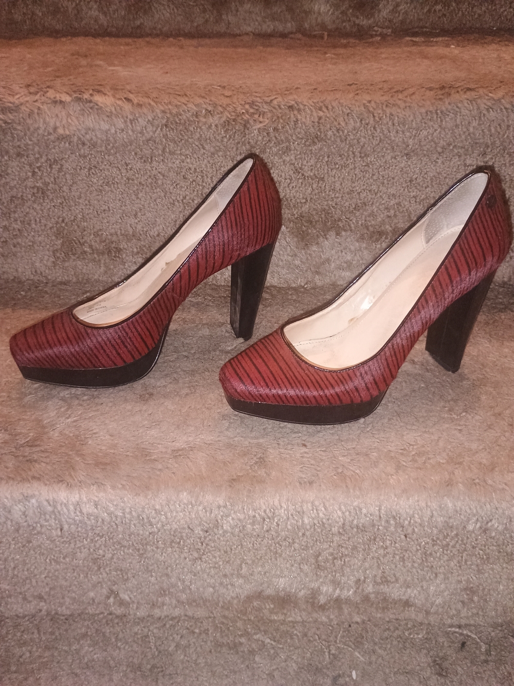 Calvin Klein Red Striped Platform Pumps